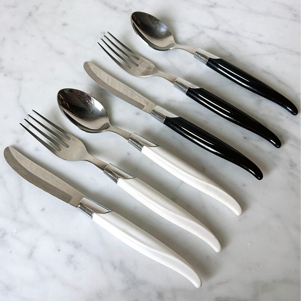 Vintage Robinson Hollow Ground Stainless Steel Silverware Flatware Bk/Wht Handle